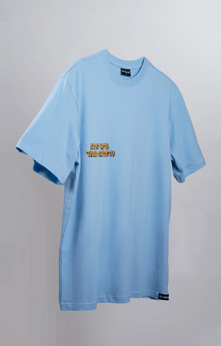 Unisex Live With Third Society Sky Blue Printed Oversized T-Shirt