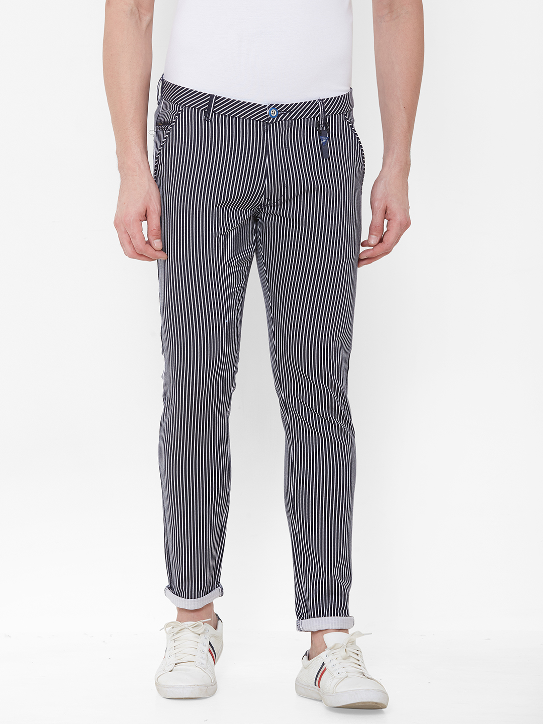 Cream Trousers with Blue Pinstripe in Wool, Silk, and Linen - The Ben  Silver Collection