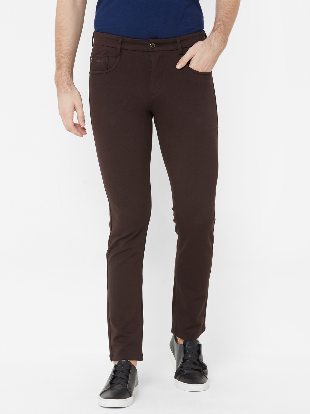Livewire | Livewire Men's Cotton Lycra Coffee Slim Fit Solid Trouser 0