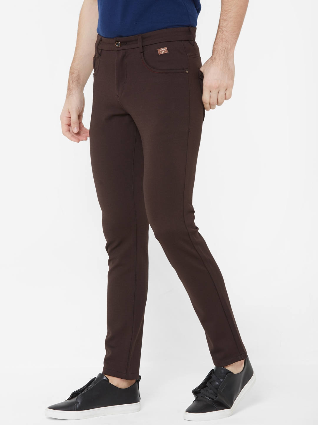 Livewire | Livewire Men's Cotton Lycra Coffee Slim Fit Solid Trouser 2