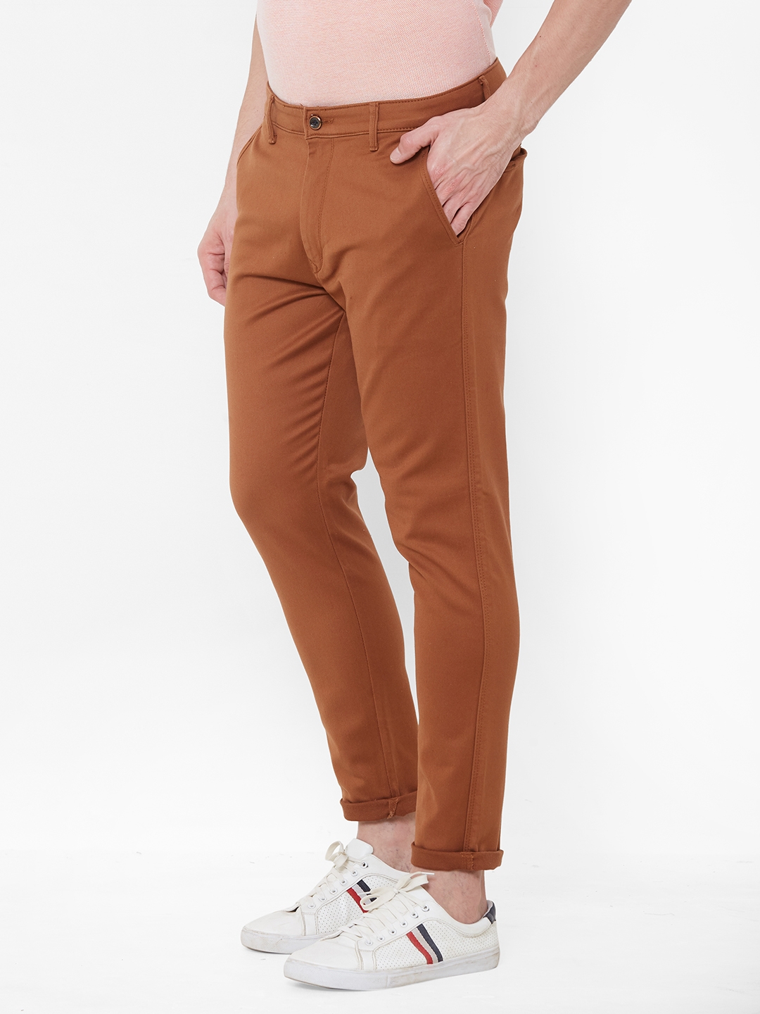Livewire | Livewire Men's Cotton Lycra Rust Slim Fit Solid Trouser 2
