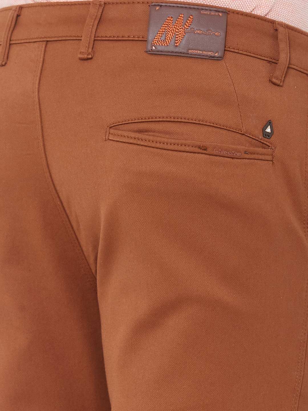 Livewire | Livewire Men's Cotton Lycra Rust Slim Fit Solid Trouser 6