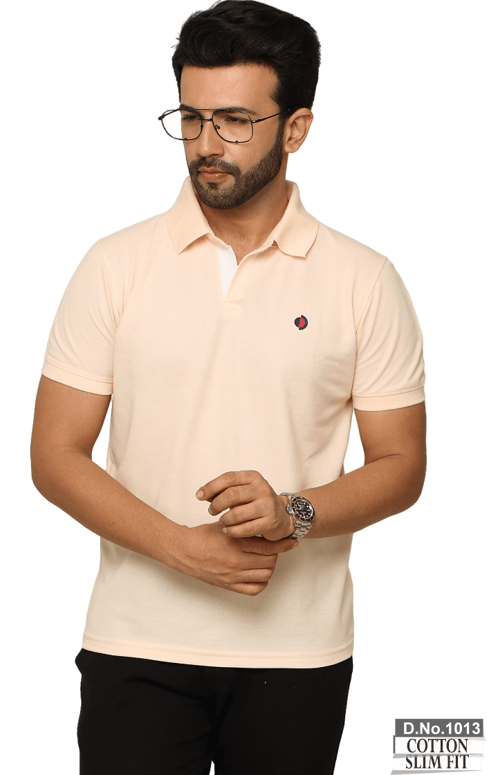 One Denim Men's Peach Denim Plain T-Shirts