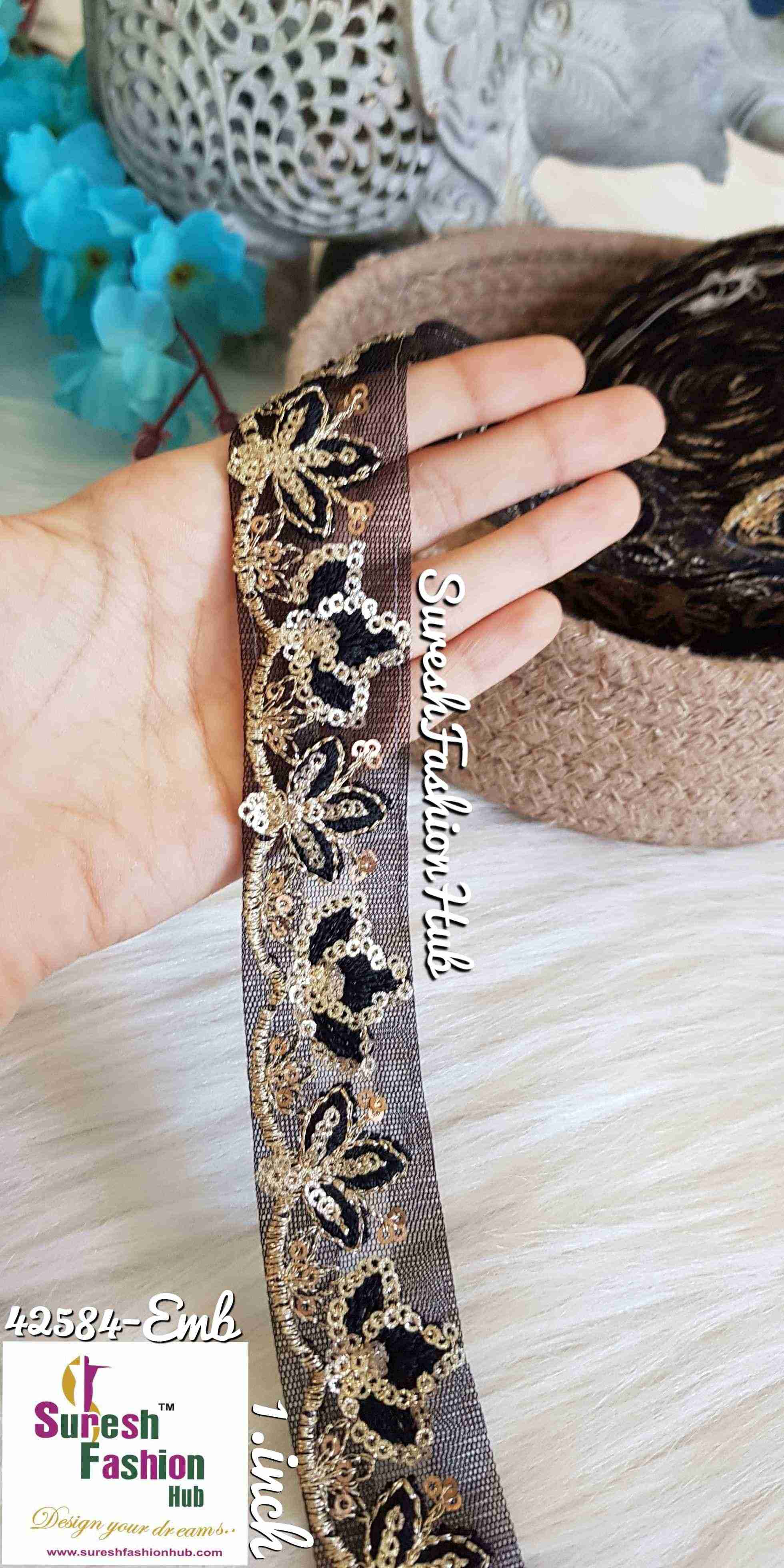 Leafy Loom Black Mesh Designer Trim
