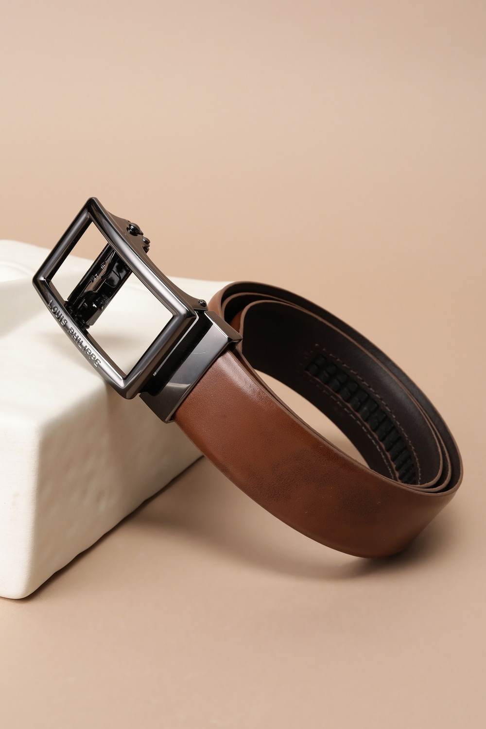 Men Brown Solid Leather Formal Belt