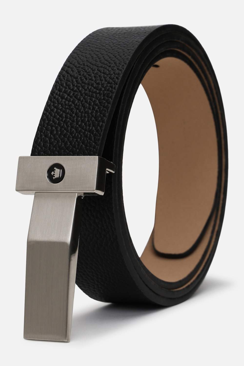 Men Black Textured Genuine Leather Formal Belt
