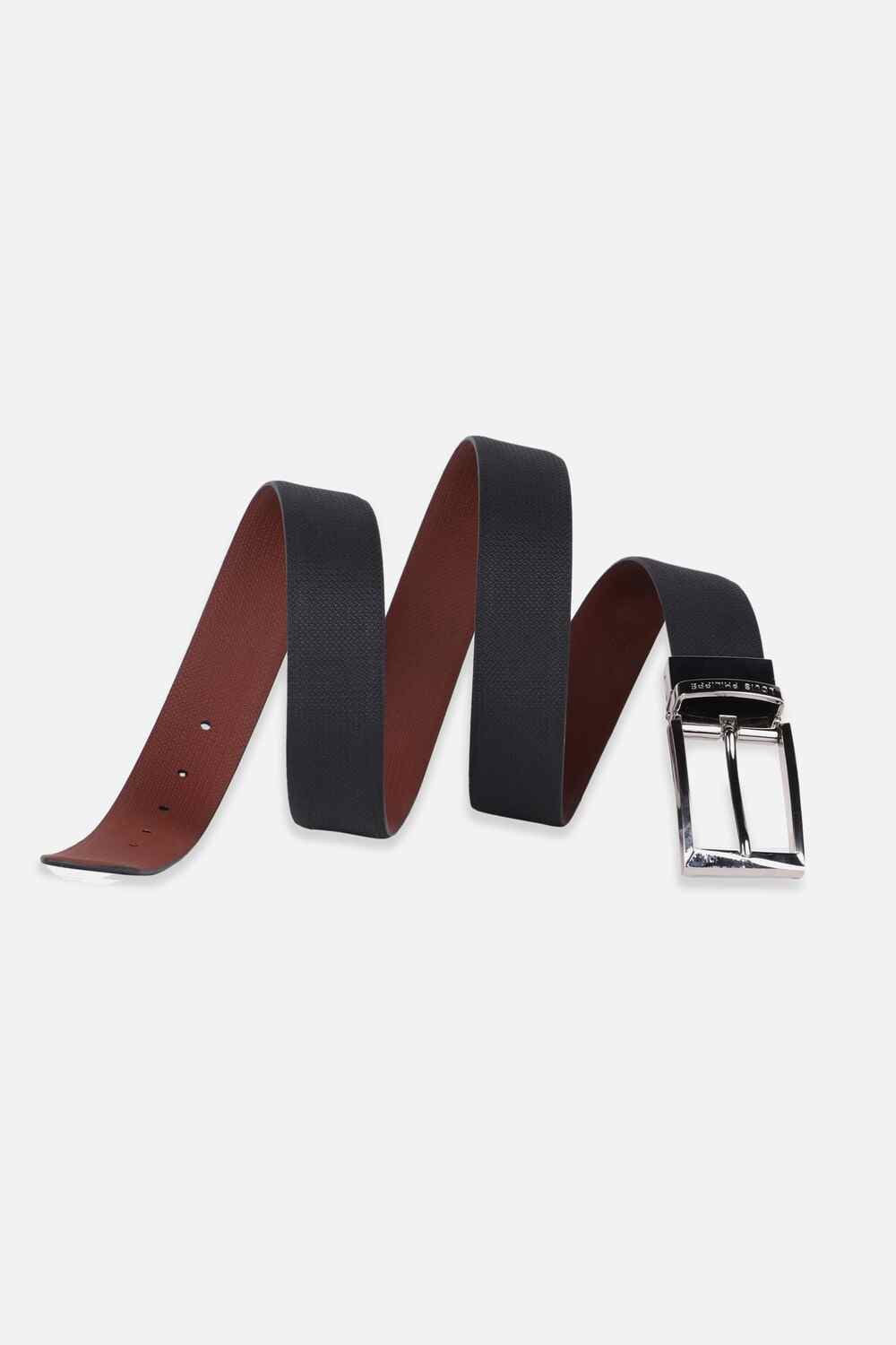 Men Black Textured Genuine Leather Formal Belt