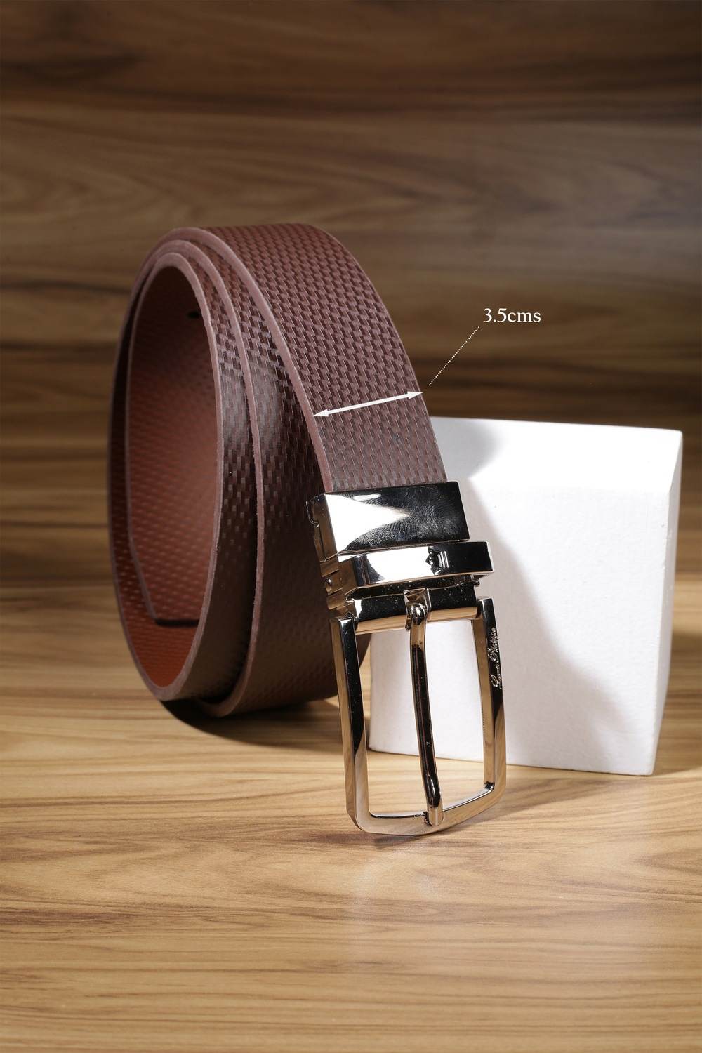 Men Brown Textured Genuine Leather Formal Belt