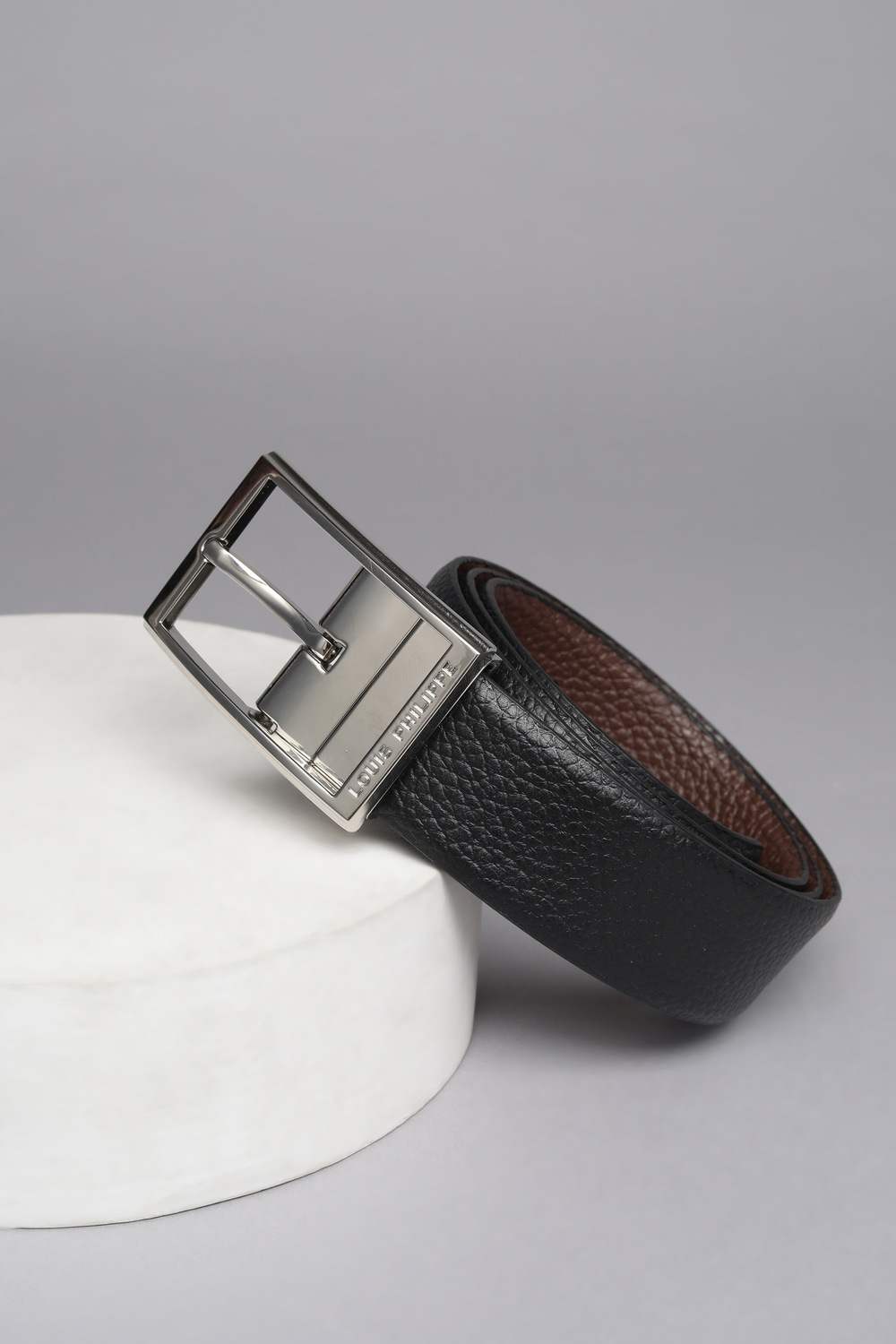 Men Black Textured Leather Formal Belt