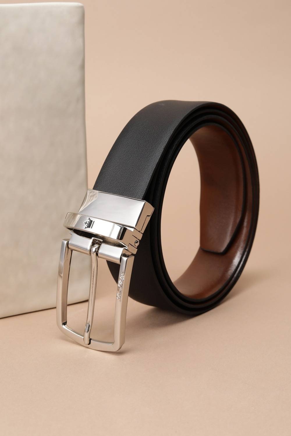 Men Black Solid Leather Formal Belt