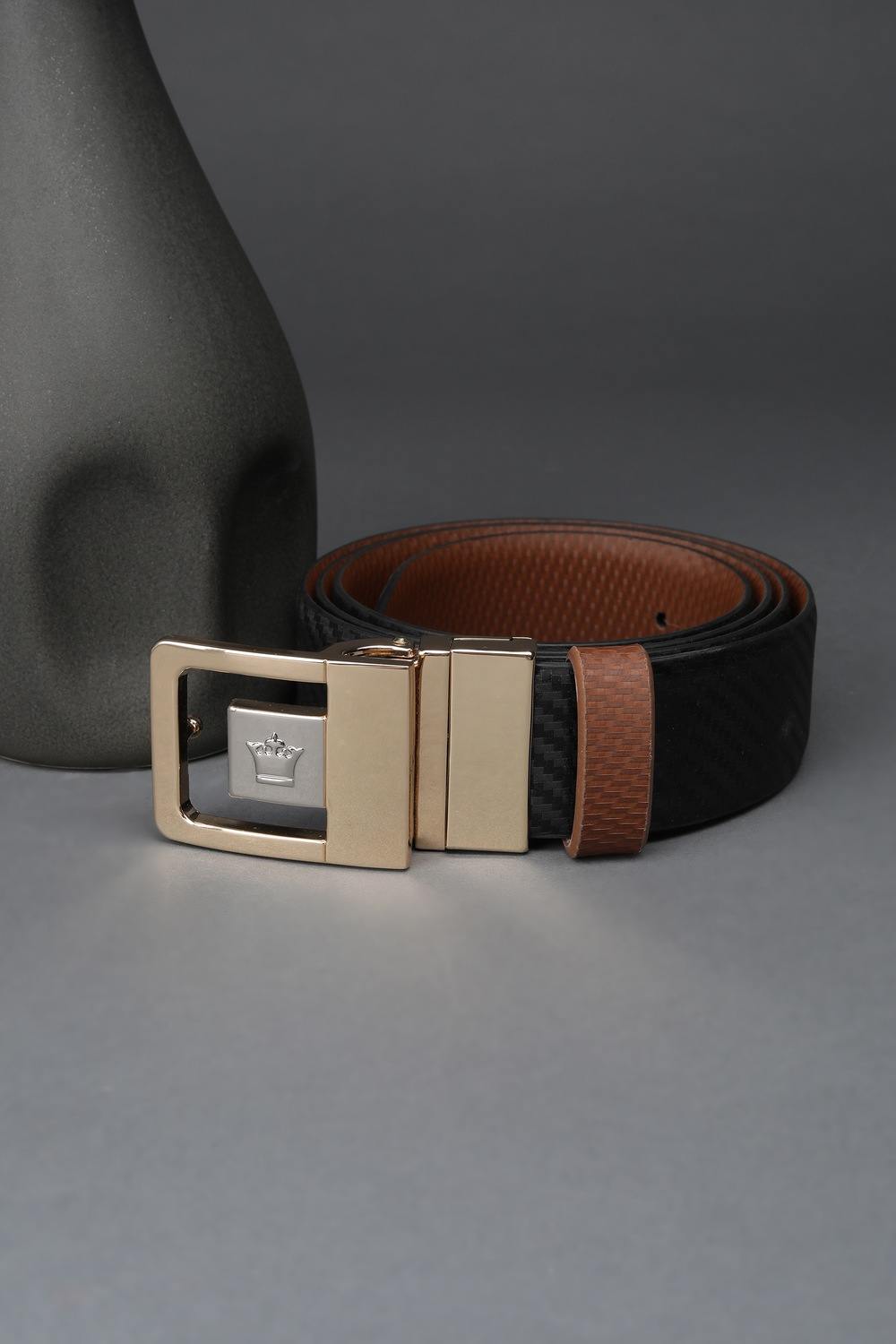Men Black Textured Leather Formal Belt