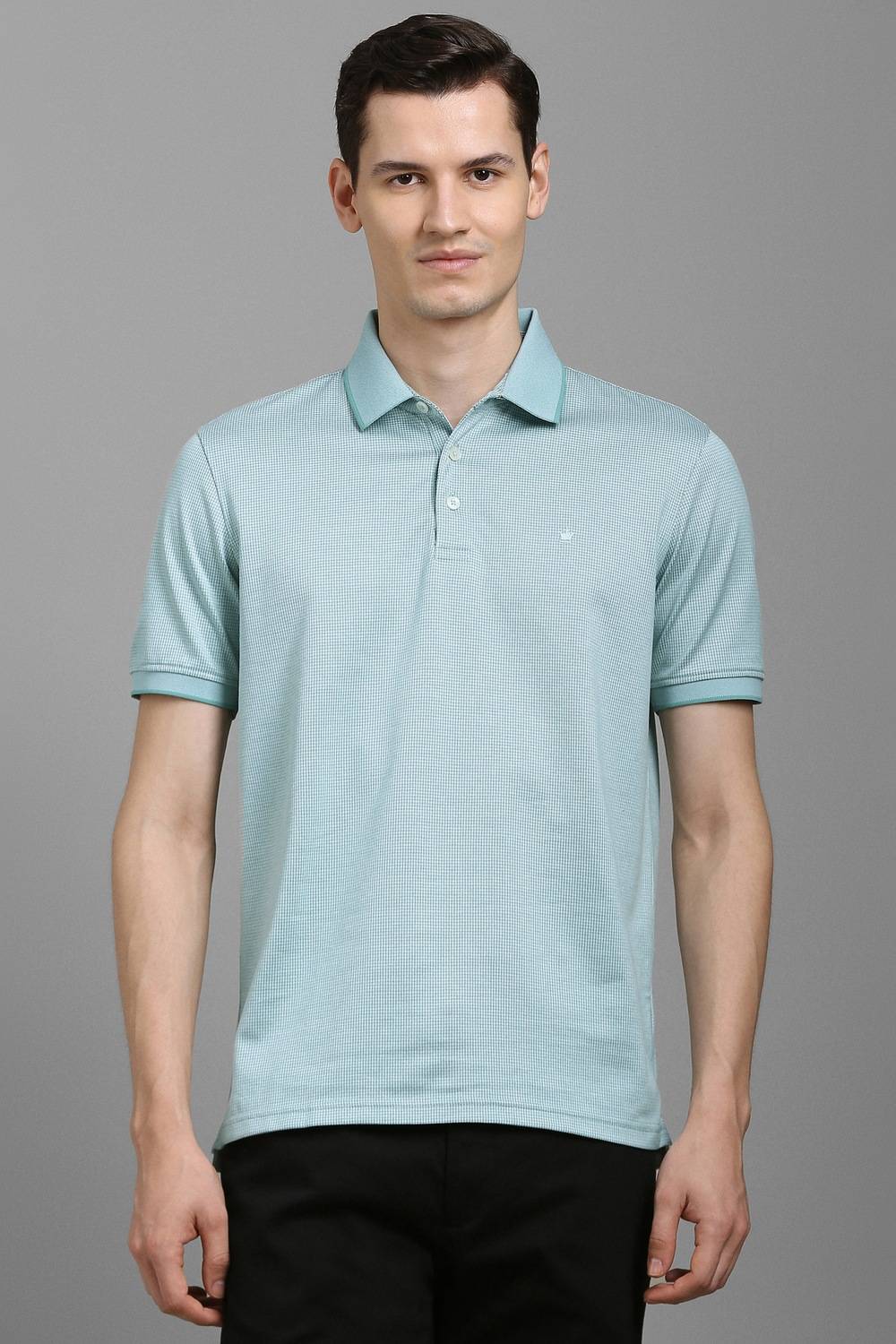 Men Green Print Polo Neck T-shirt