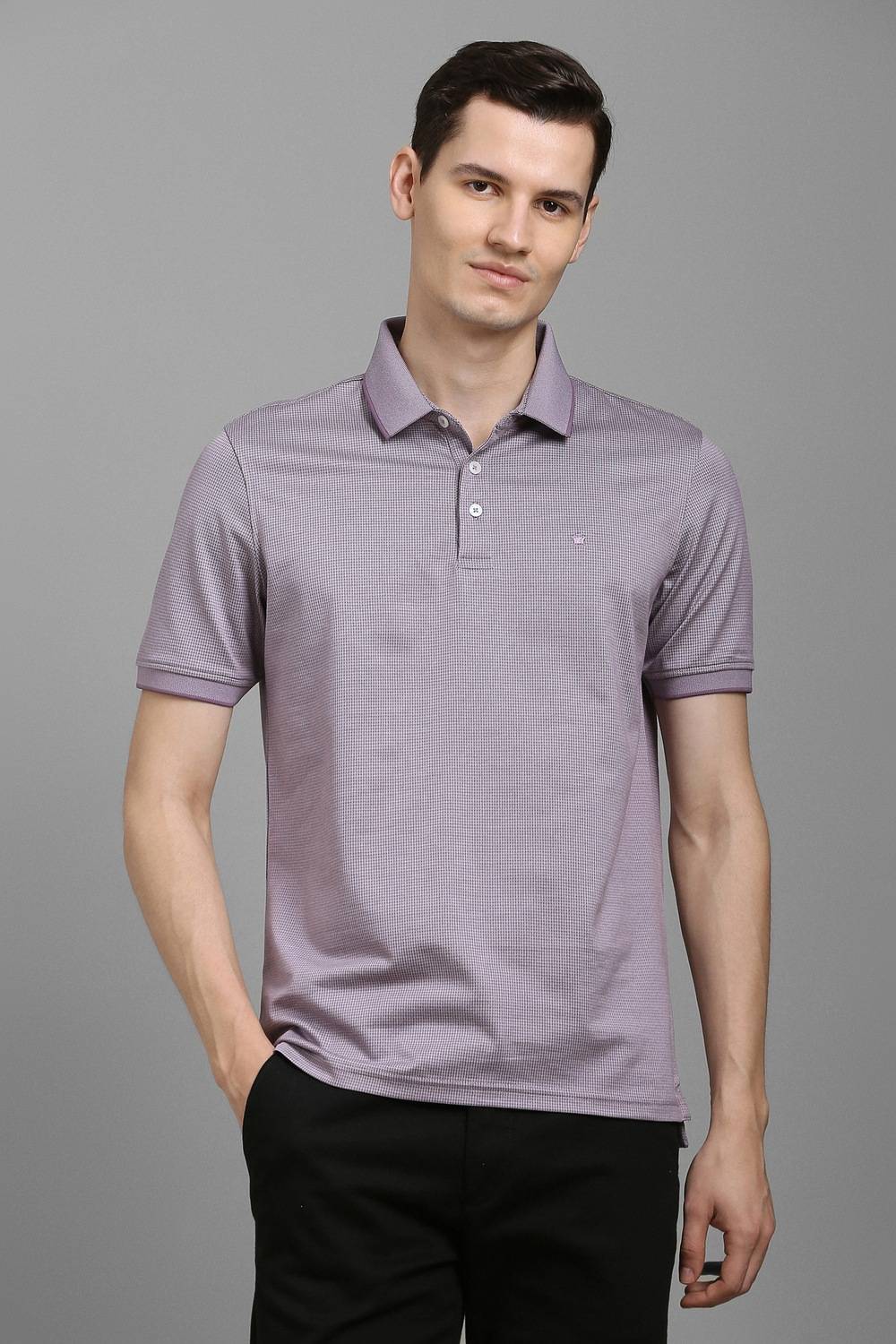 Men Lilac Textured Polo Neck T-shirt