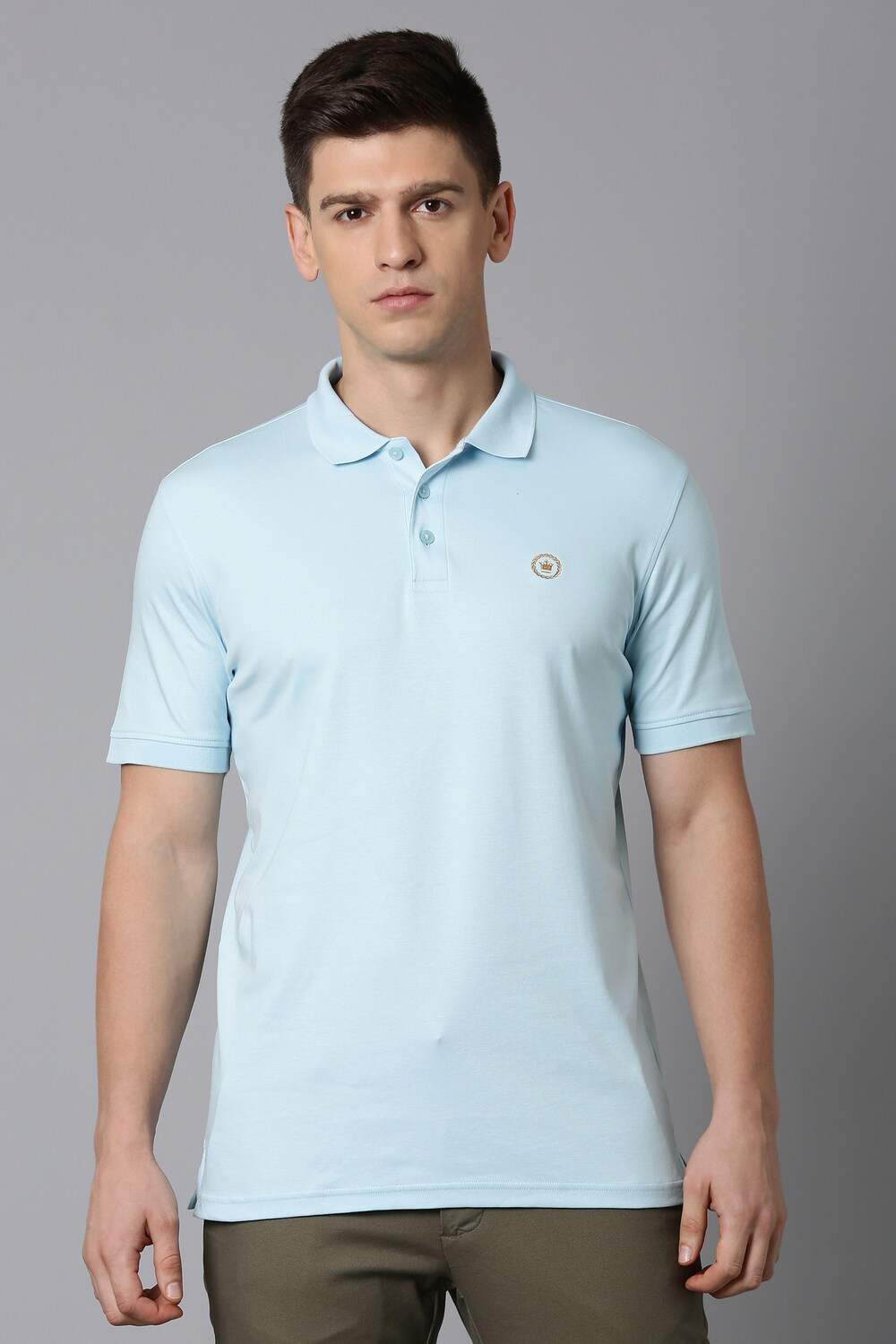 Men Blue Solid Polo Neck T-shirt