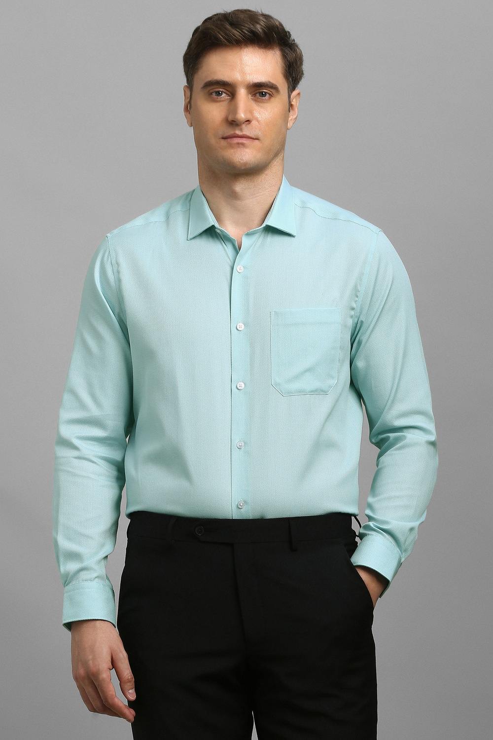 Men Blue Textured Full Sleeves Formal Shirt