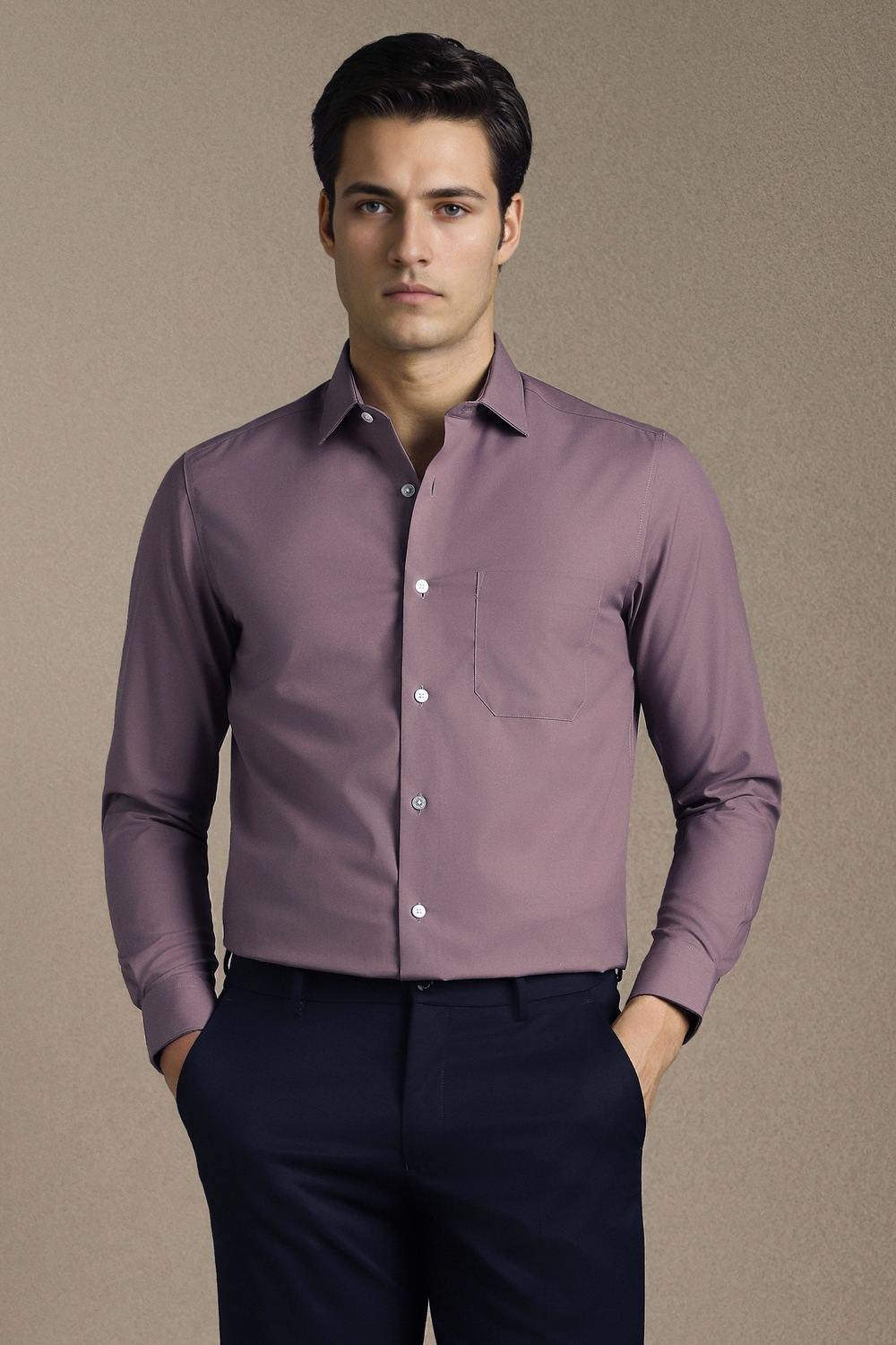 Men Purple Solid Full Sleeves Formal Shirt