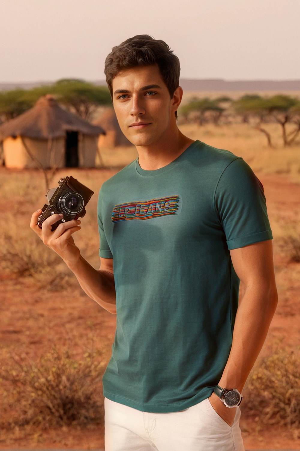 Men Green Solid Crew Neck T-shirt