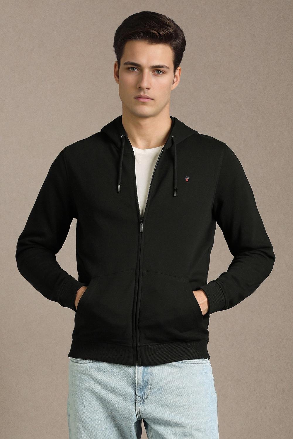 Men Casual Black Solid Sweatshirt