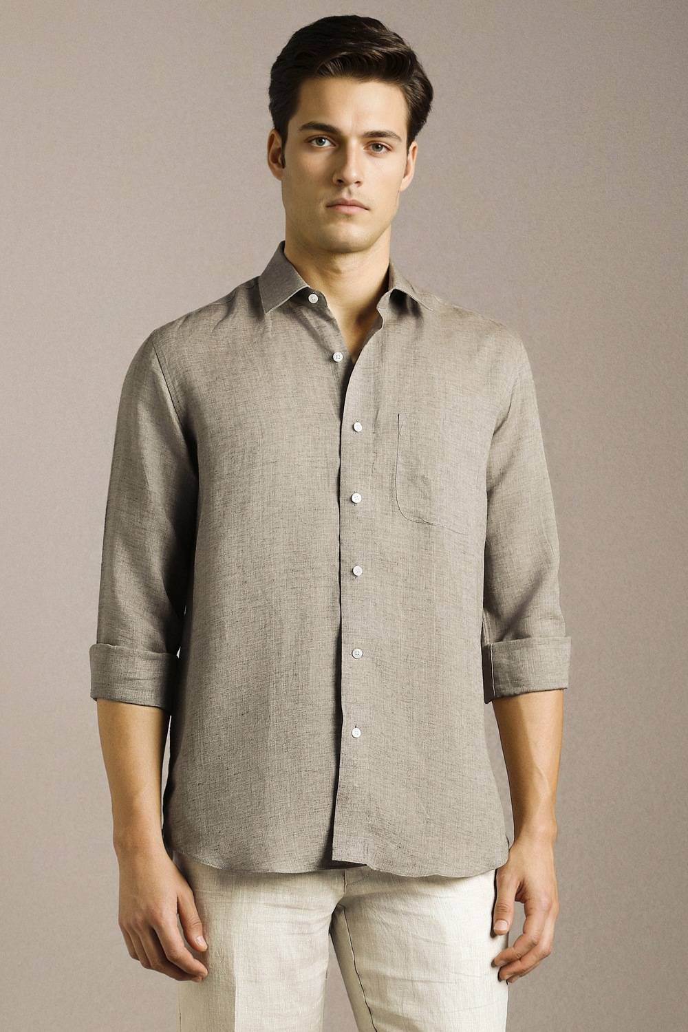 Men Grey Textured Full Sleeves Formal Shirt