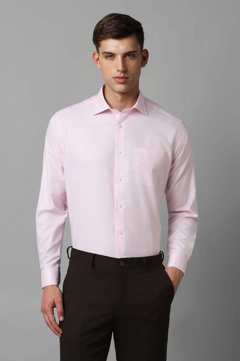 Men Pink Classic Fit Check Full Sleeves Formal Shirt