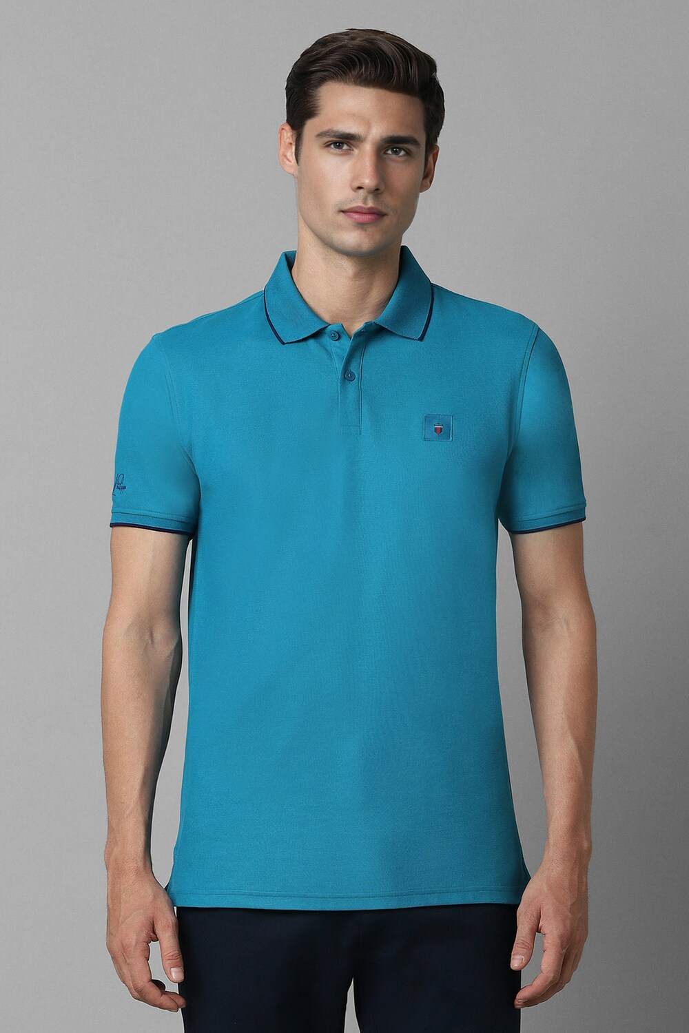Men Blue Solid Polo Neck T-shirt