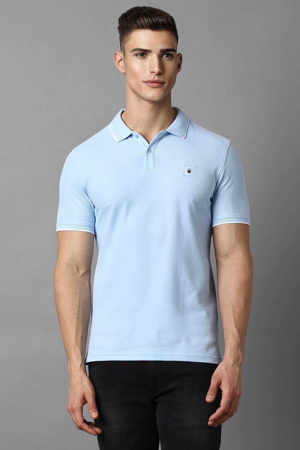 Men Blue Solid Polo Neck T-shirt