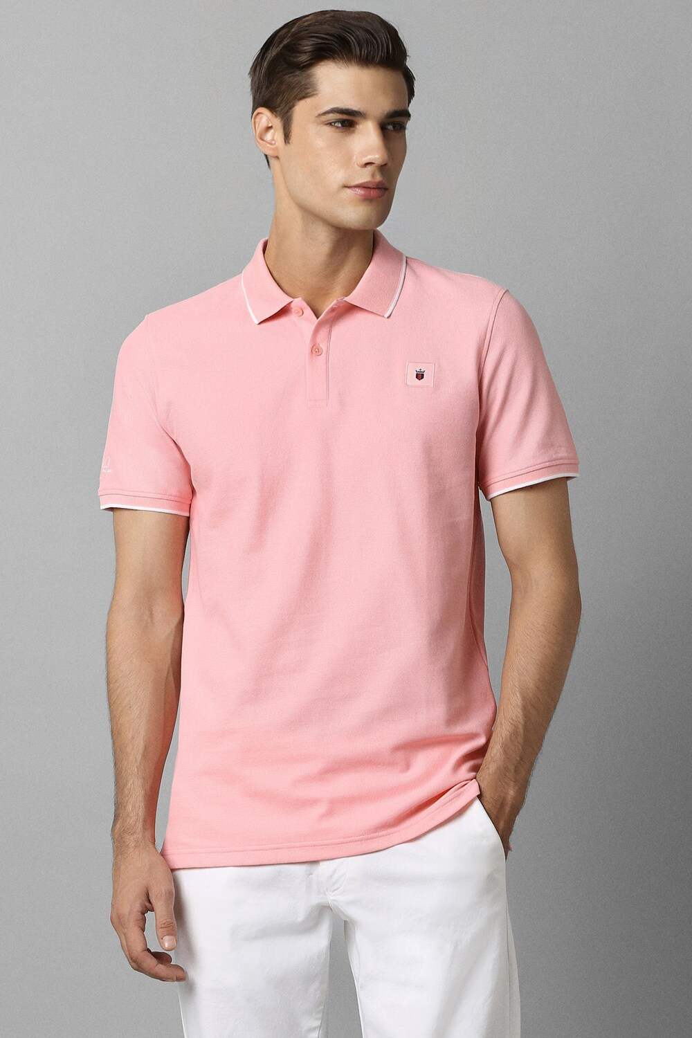 Men Pink Solid Polo Neck T-shirt