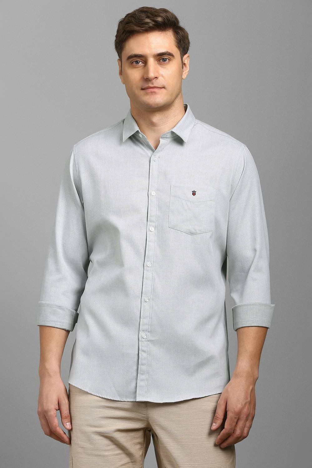 Men Grey Textured Full Sleeves Casual Shirt