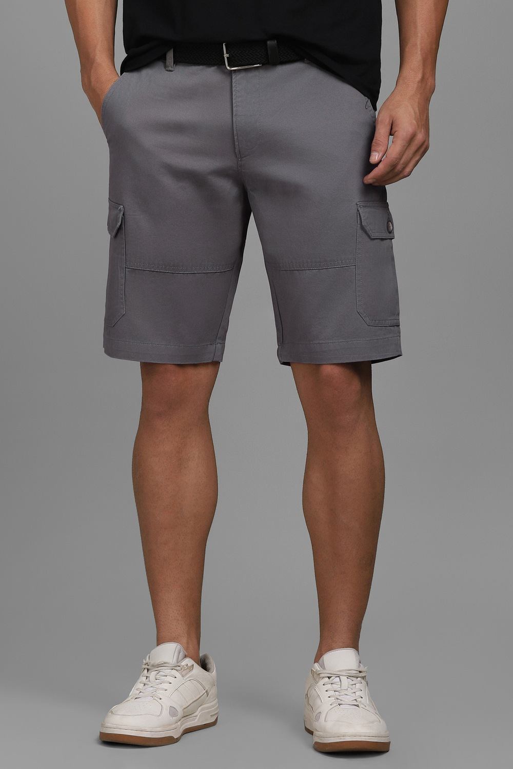 Men Grey Solid Slim Fit Shorts