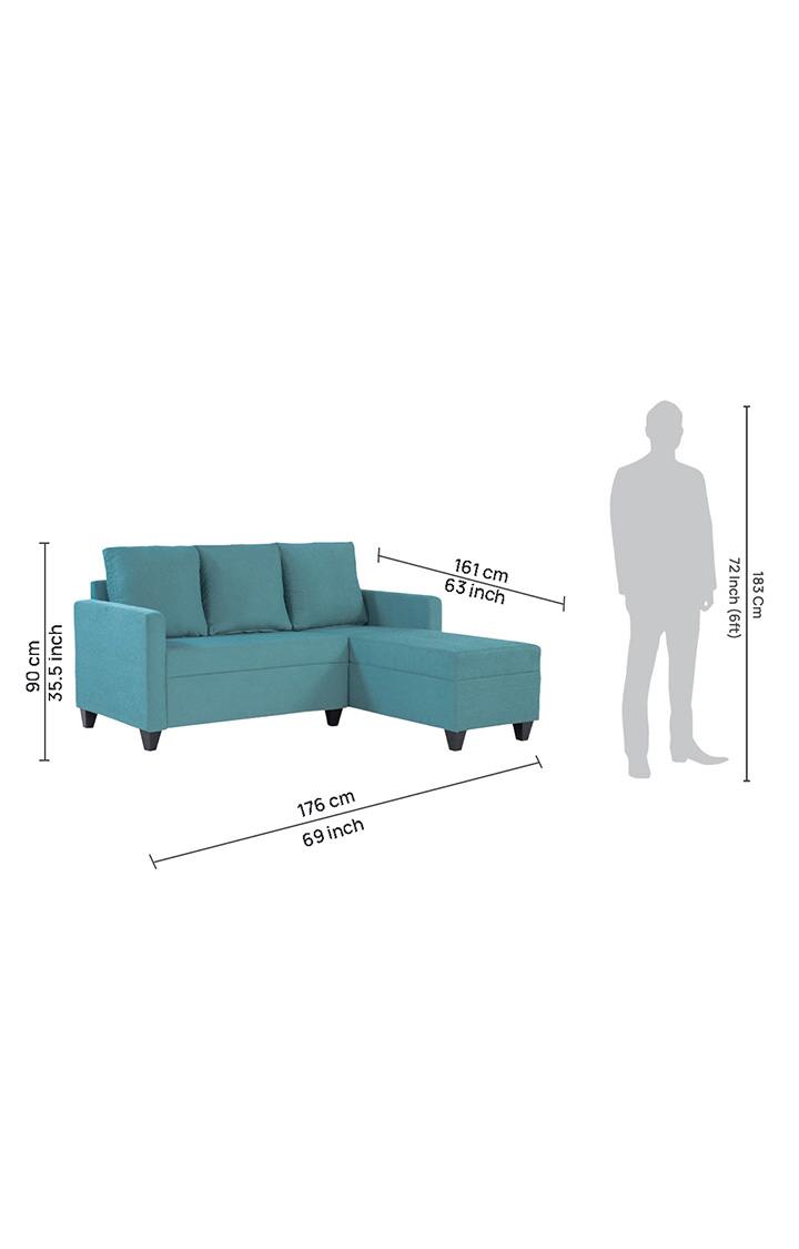 neudot Saya LHS Sectional Sofa for Living Room |4 Person Sofa| Premium Fabric with Cushioned Armrest | 12 Months Warranty| Solid Wood Frame| 4 Seater in Saya Teal Color DIY(Do-It-Yourself)