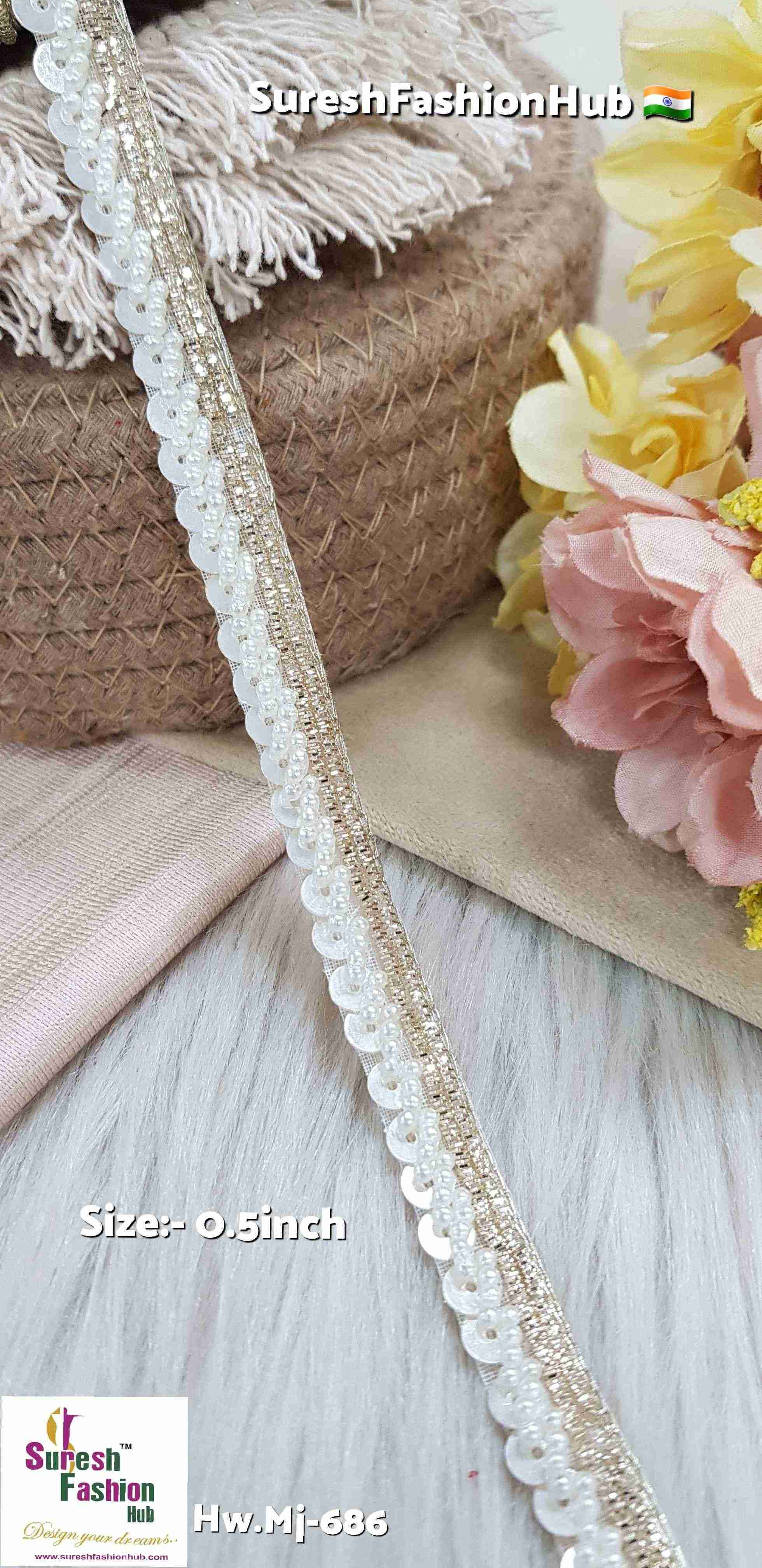 Light Gold Nakshi Pearl Handmade Border Lace