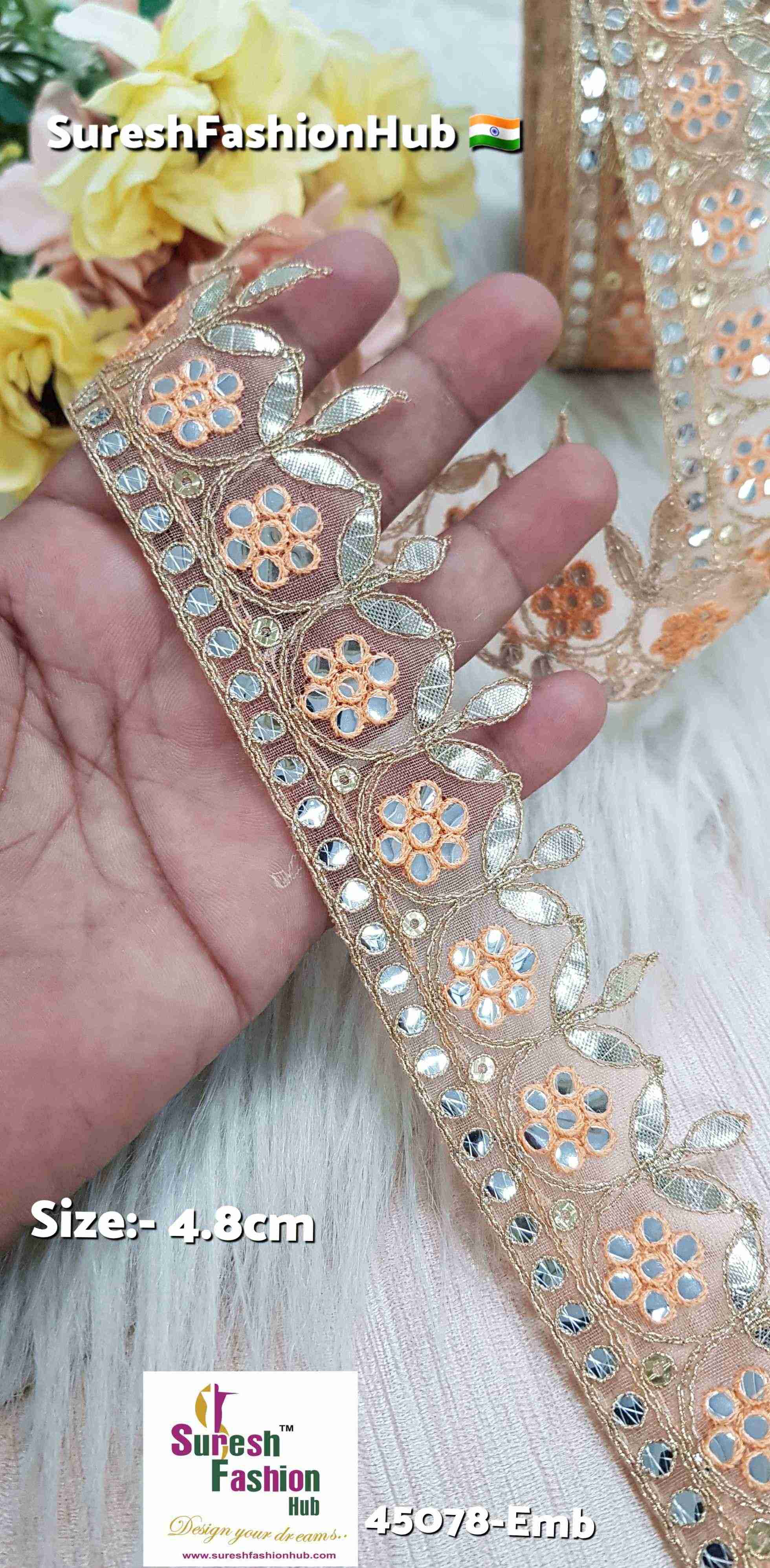 Peach Mirror Bloom Single-Cut Gota Lace