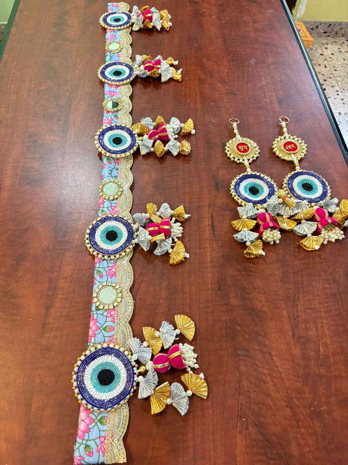 Blue Evil Eye Bandarwal With Shubh Labh Hangings