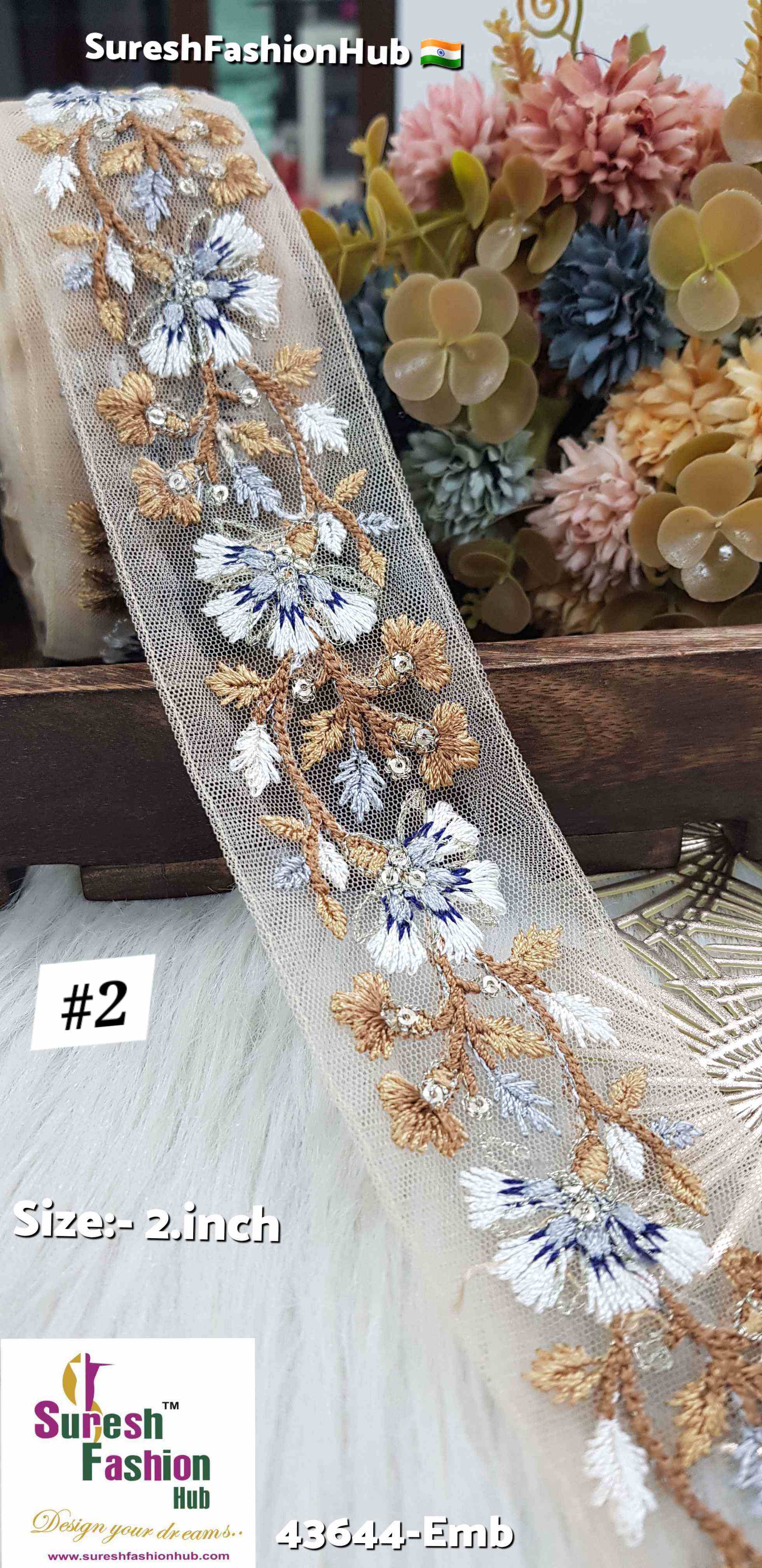 Multicolor Floral Embroidered Trim
