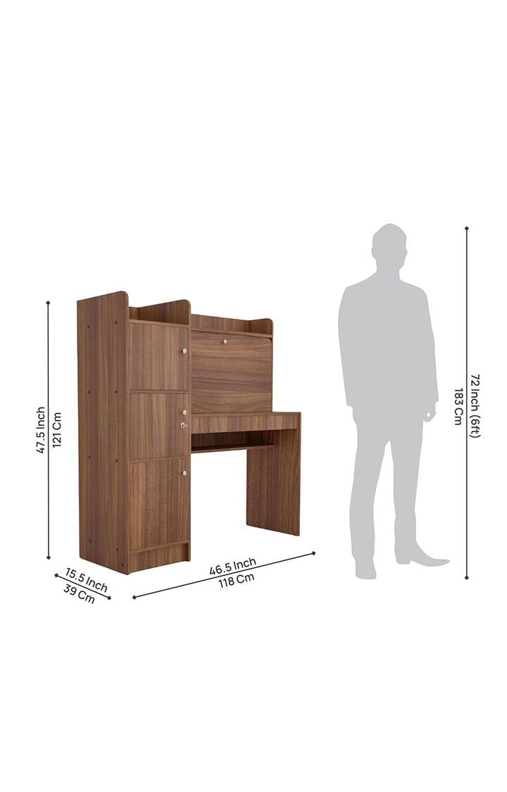 neudot Vision 3 Door Engineered Wood Study Table | Computer Table for Bedroom | Multi-Purpose Study Table for Students | 1 Wood Study Table | 1 Year Warranty - Leon Teak Finish