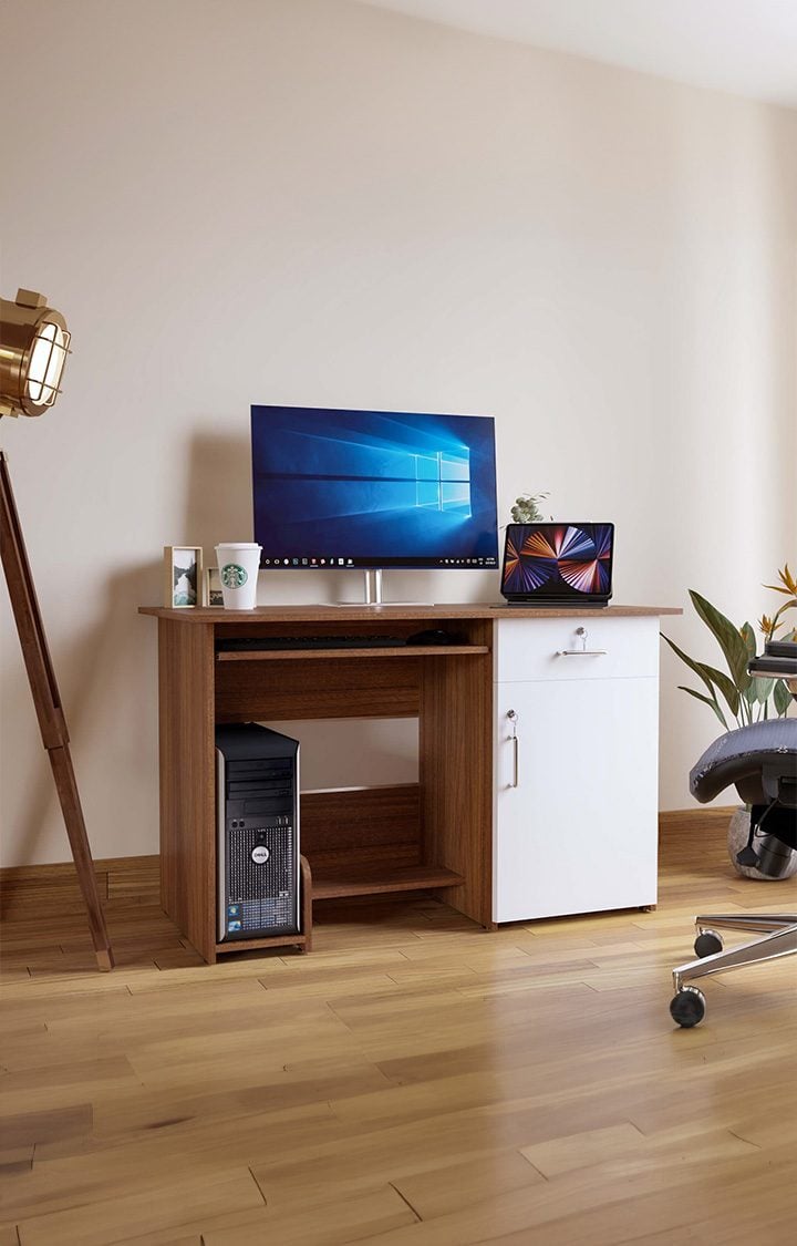 NEUDOT Fisher Engineered Wood Study Table | Multi-Purpose Study Table | Computer Table for Students | Office Table with Drawers | Desk for Work from Home | 1 Year Warranty - Leon Teak