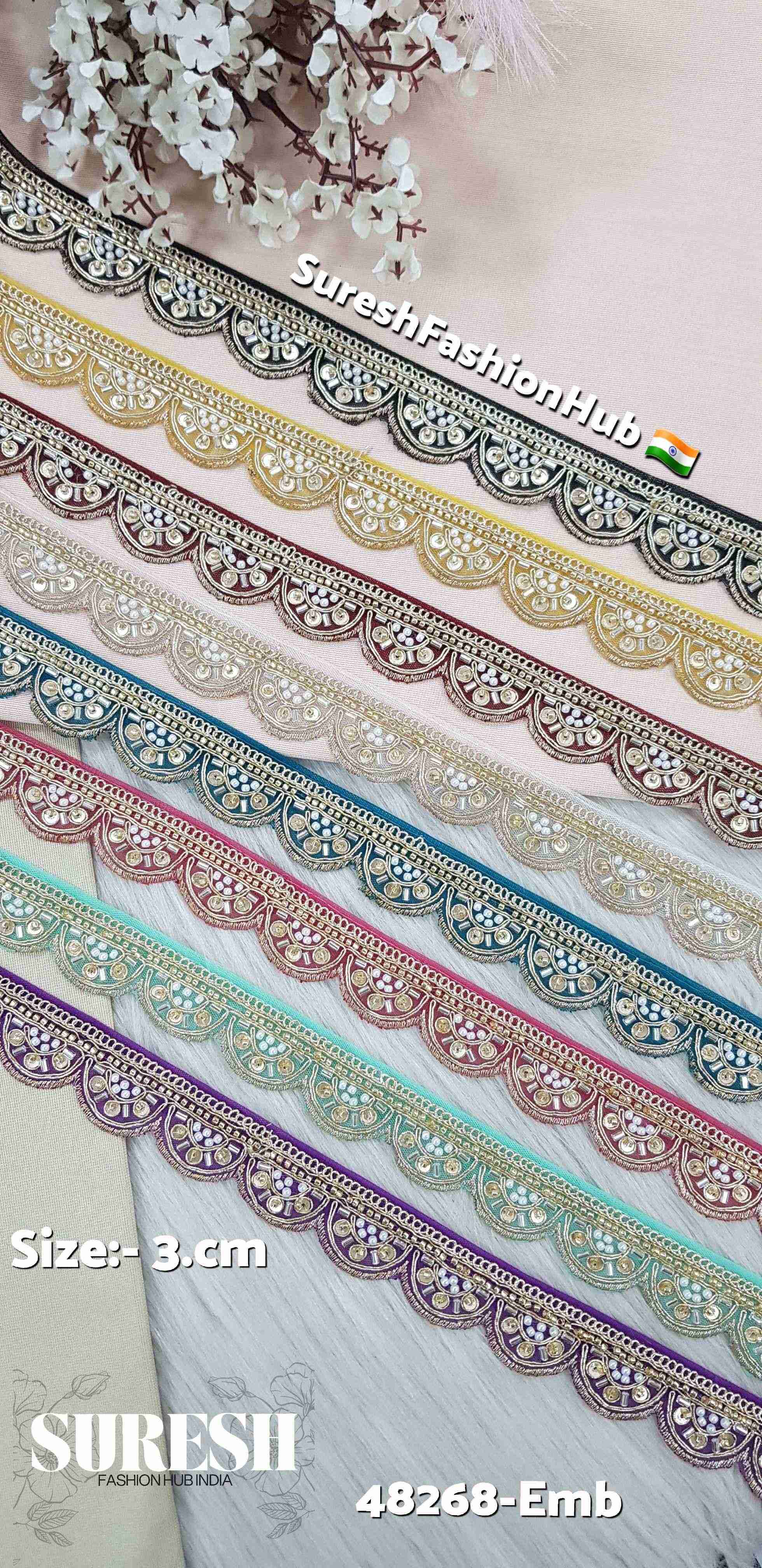 Beige One-Side Scalloped Embroidery Lace