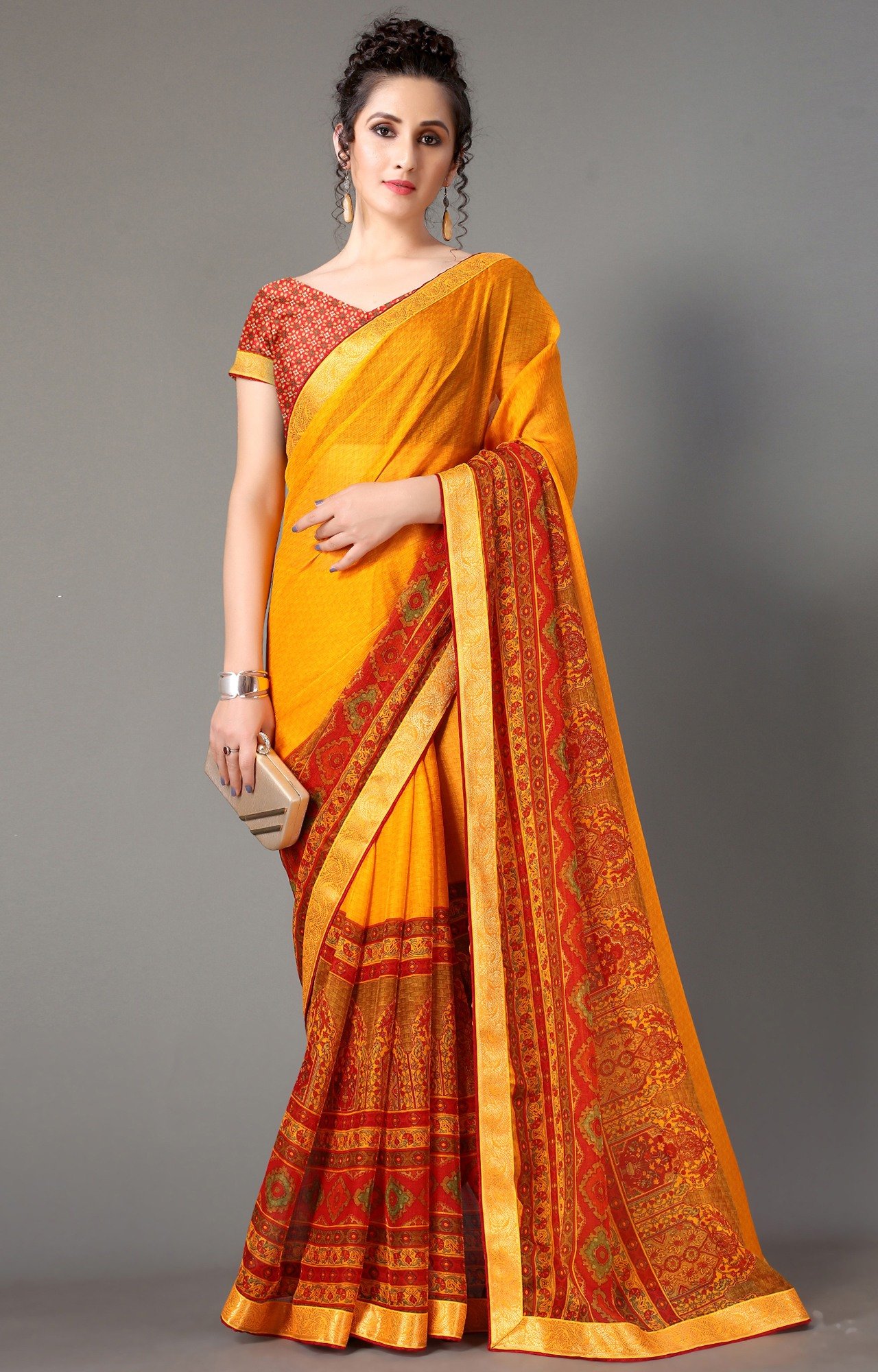 Women Yellow Chiffon Printed Saree-S_L21SHUBHLABH31004SSR01