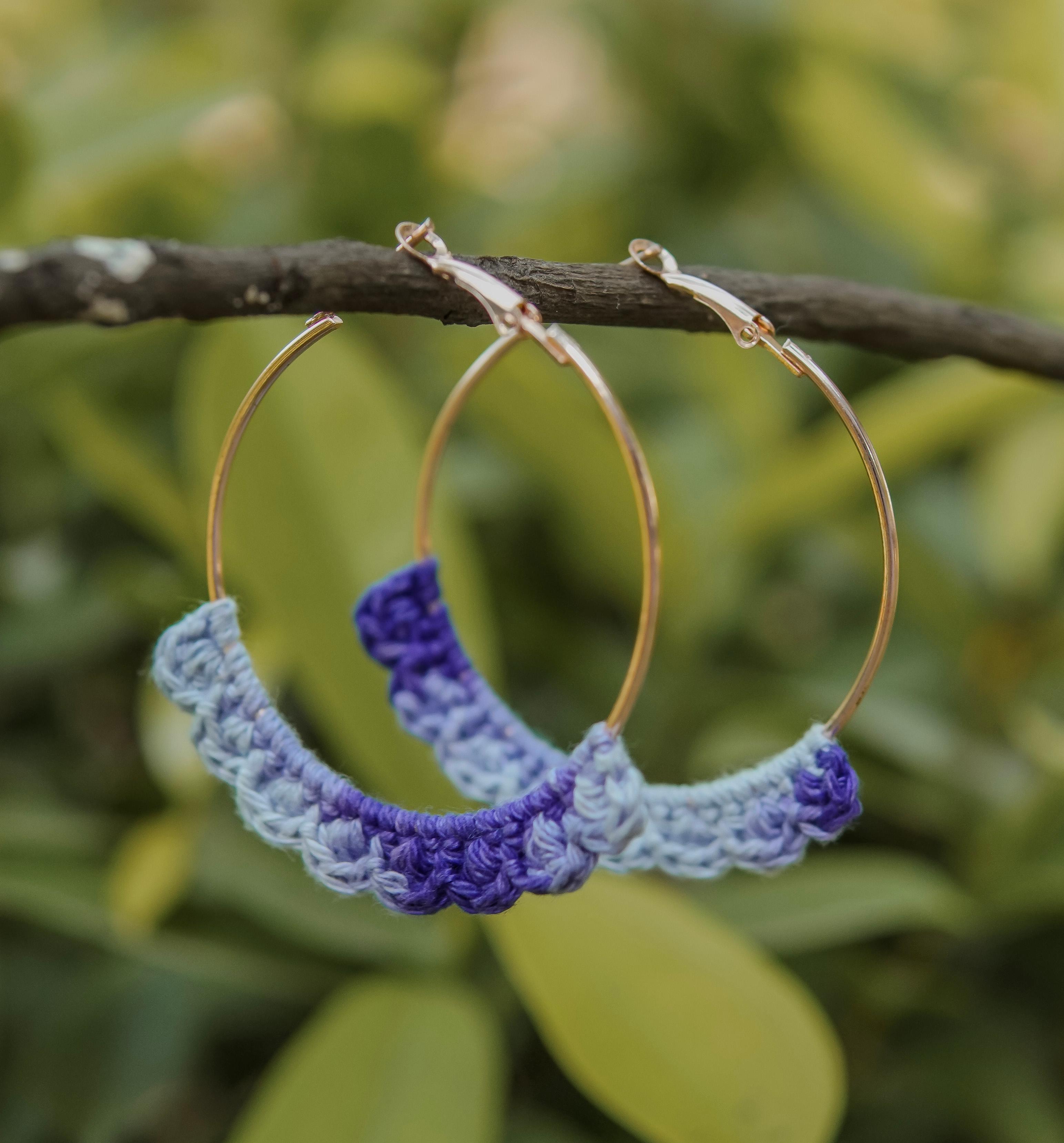 Springtime Chic: Dual-Shade Lavender Crochet Nazakat Hoops by AHG. Every outfit's delight!