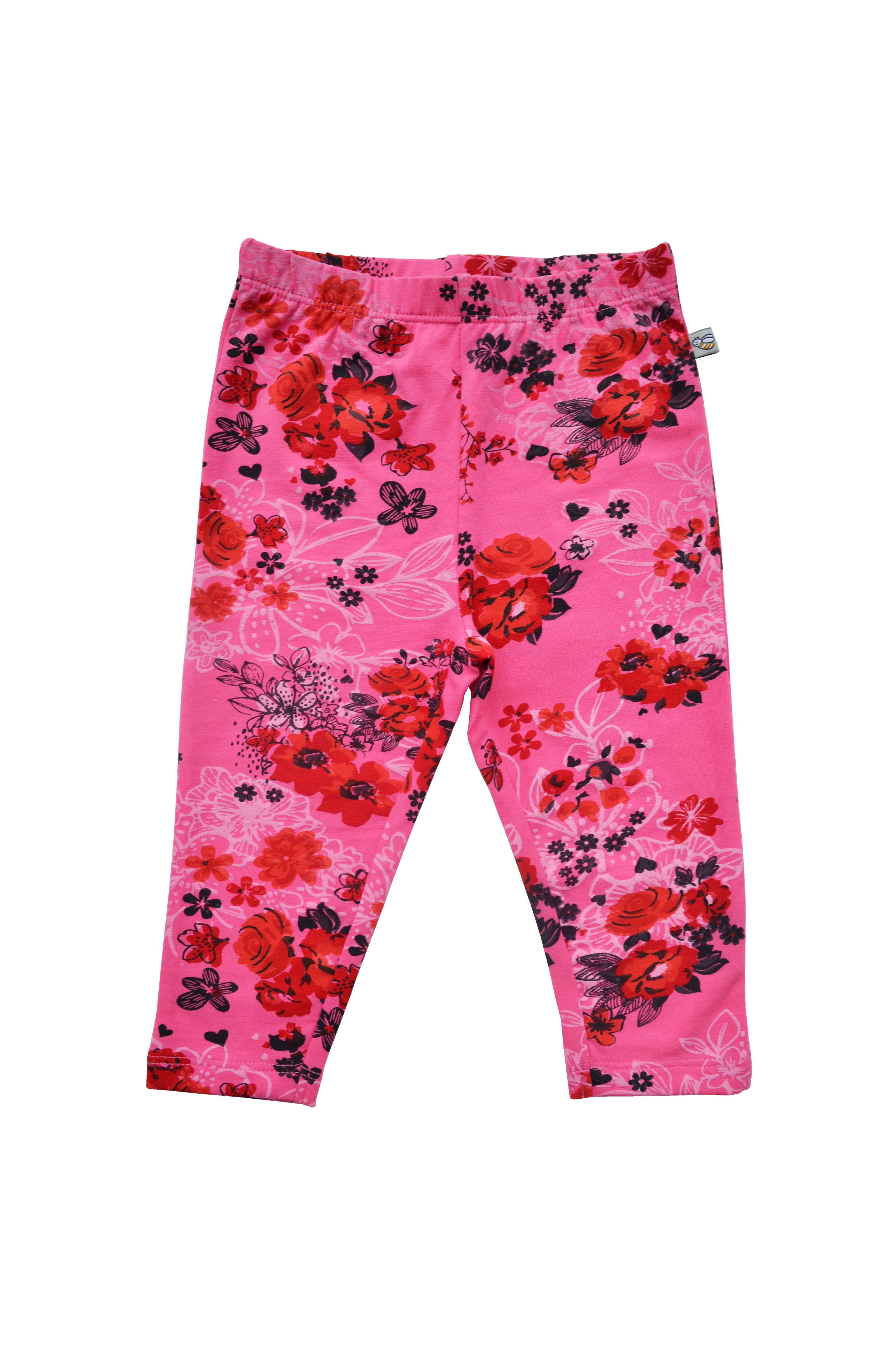 Babeez | Girls Pink Leggings with Red Flowers (95% Cotton 5%Elasthan Jersey) undefined
