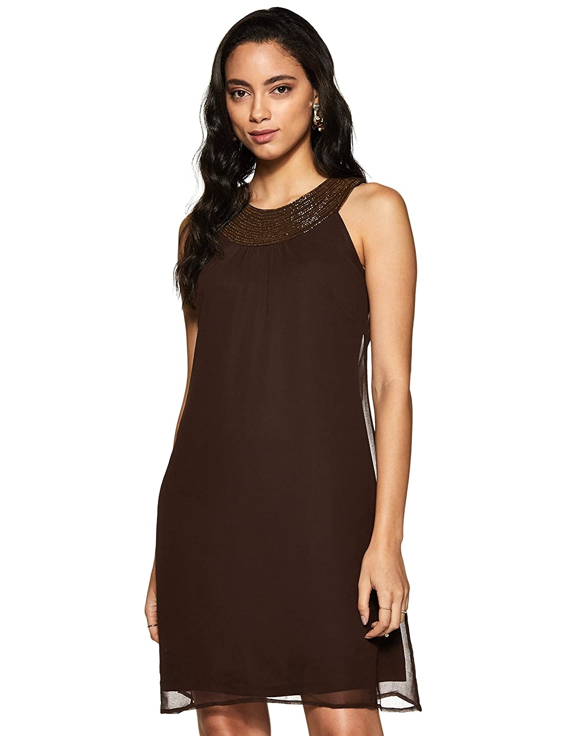 LY2 | LY2 Brown Polyester Embellished Mini Dress  0
