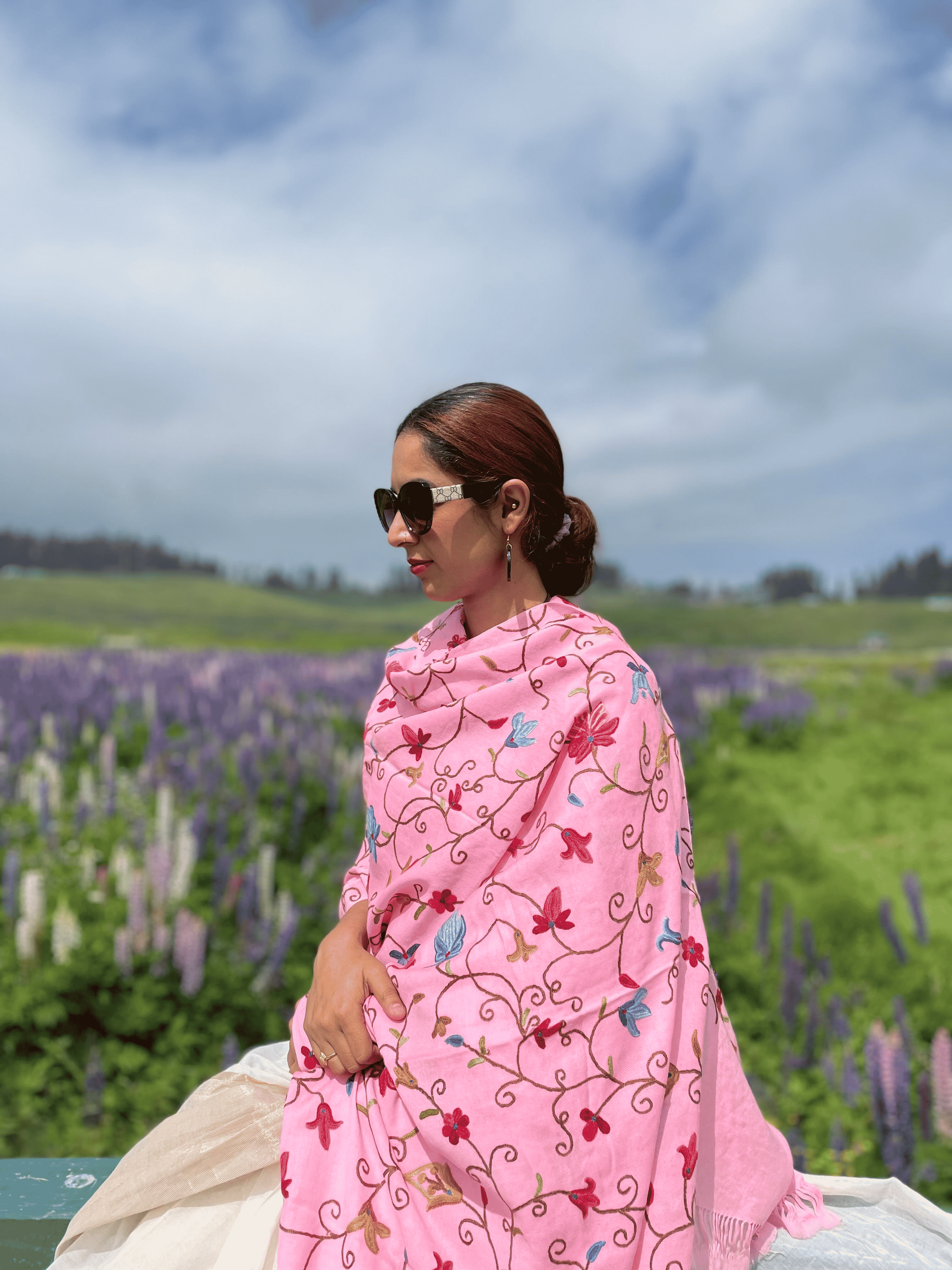 Pink Aari Jaal Stole