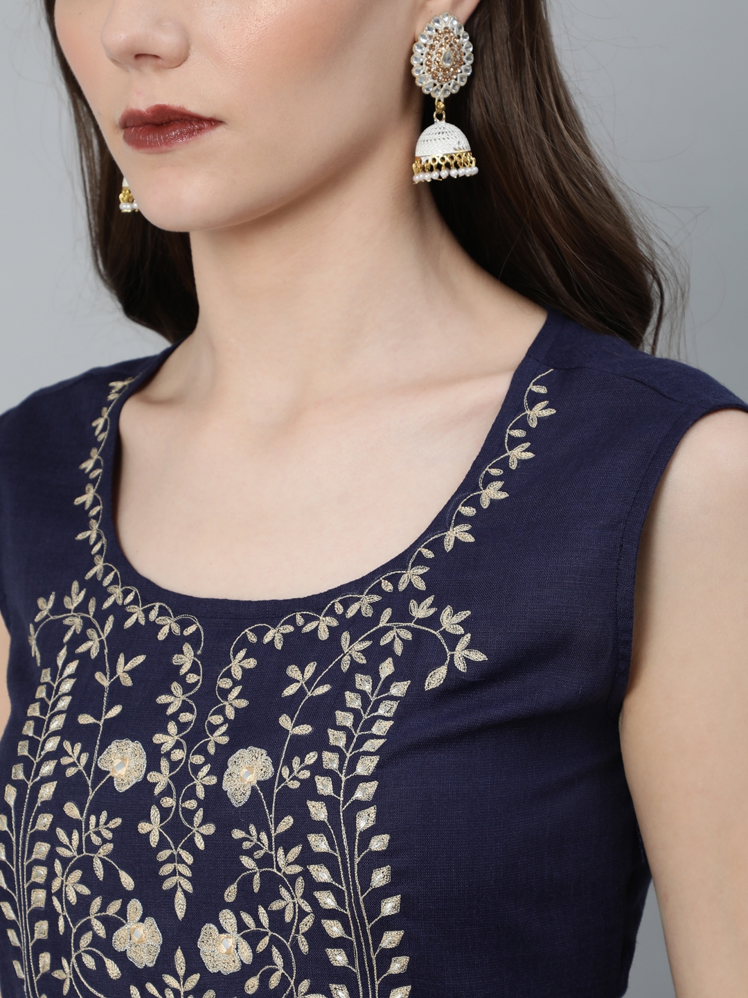 ANTARAN | Navy Blue Embroidered Sleeveless Anarkali 3