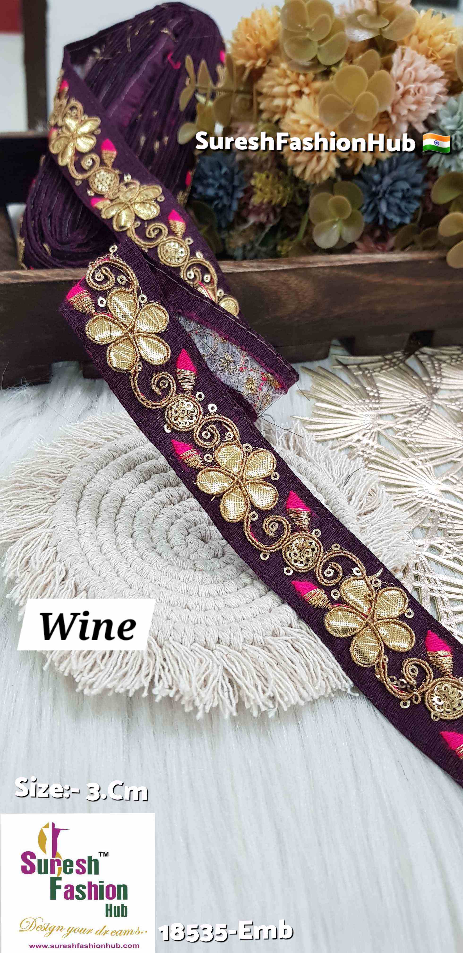 Floral Gota Delight Embroidery Wine