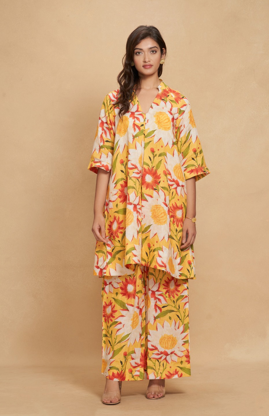 Yellow Printed Flared Pants