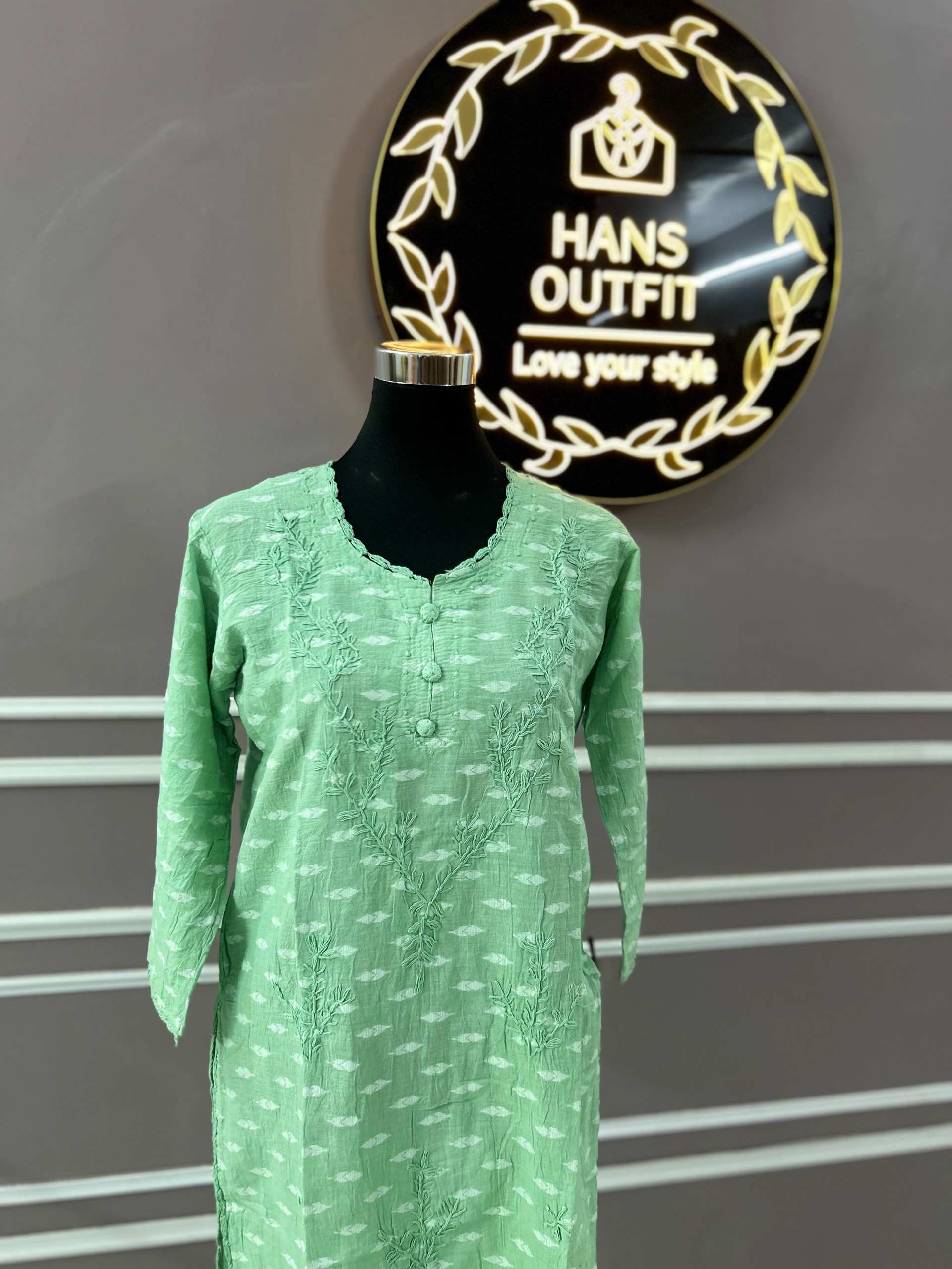 Mint Green Lucknowi chickenkari cotton  kurta