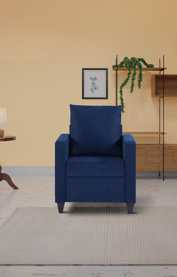 neudot Saya Sofa for Living Room | 1 Persons Sofa| Premium Fabric with Cushioned Armrest | 12 Months Warranty| Solid Wood Frame| 1 Seater in Saya Blue Colour