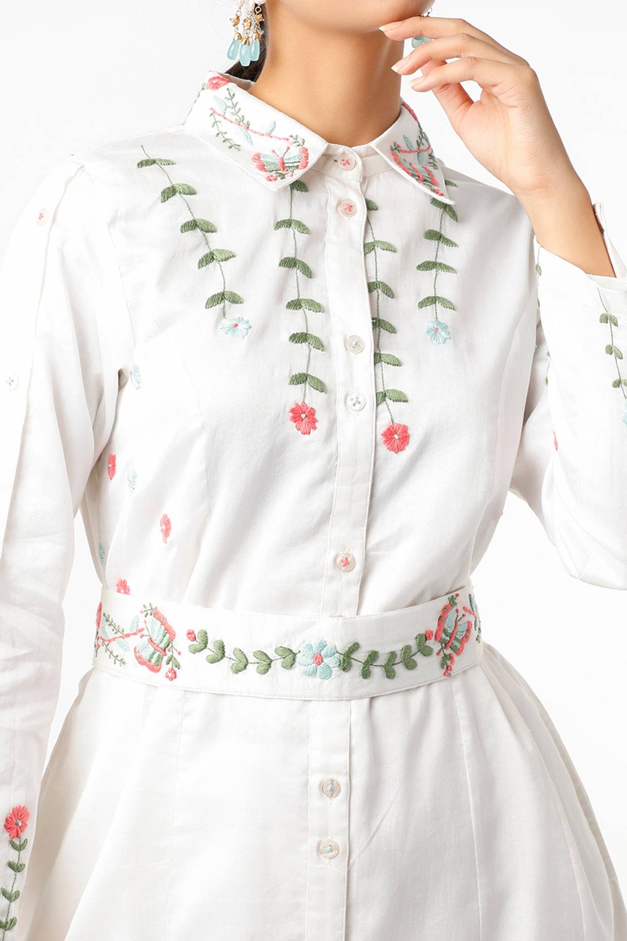 White Embroidered Shirt Kurta Dress
