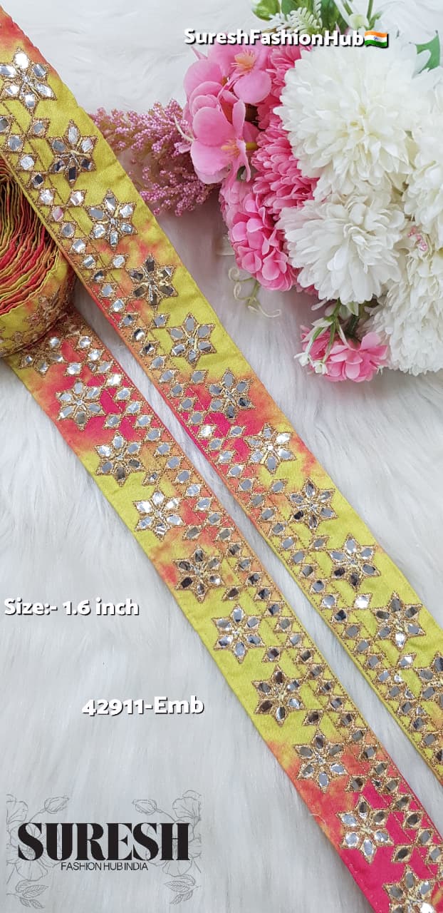 Dyed Yellow-Green Geometric Foil Mirror Lace – 42911-Emb