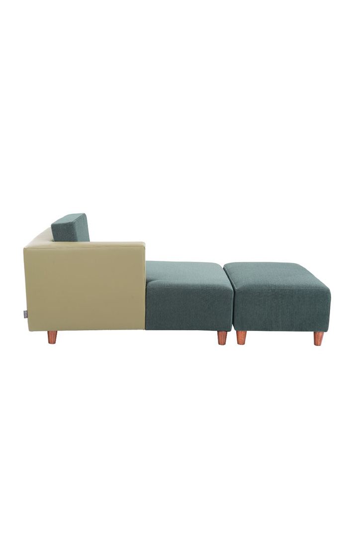 neudot Hailey Fabric Chaise Lounger RHS in Castle Green Colour | Wooden Leg| Dual Color | Sectional Sofa